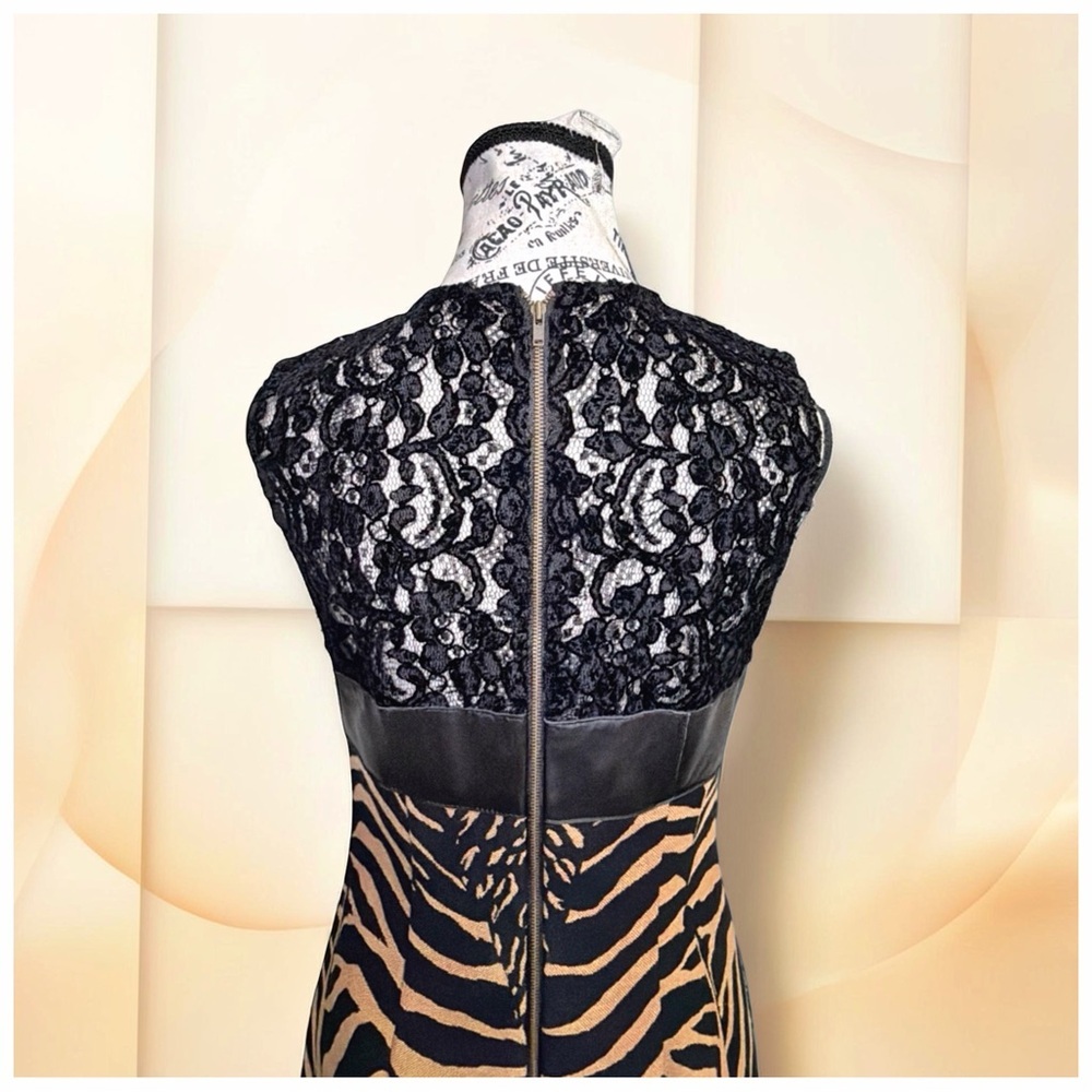 Tracy Reese Zebra Print Dress | Leather Lace Mixed Media | Statement Piece | 8 - Picture 12 of 16